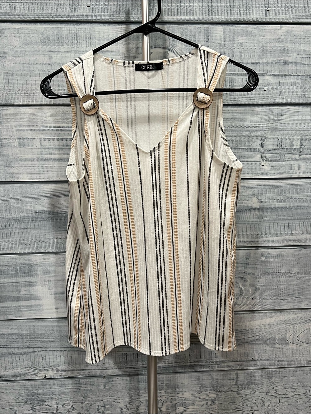 Cure Striped Tank Top in Ivory with Tan & Black Stripes